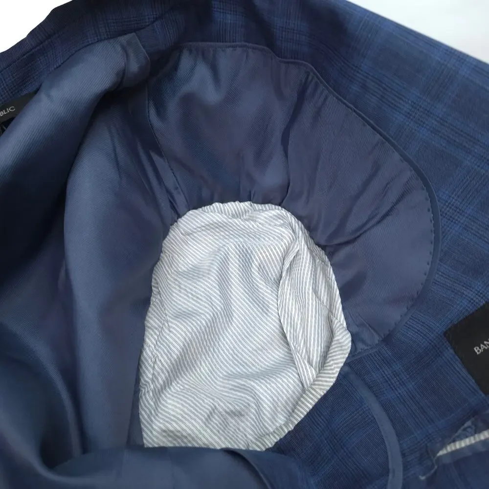 Banana Republic Marzotto Slim Fit Sport Coat Blazer 40R Blue Plaid Wool